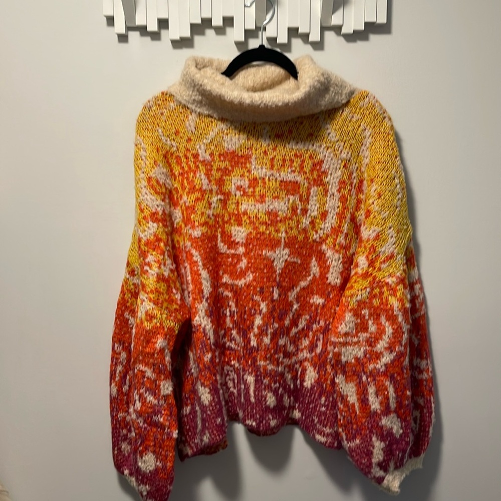 Colorful cowl-neck sweater size large.